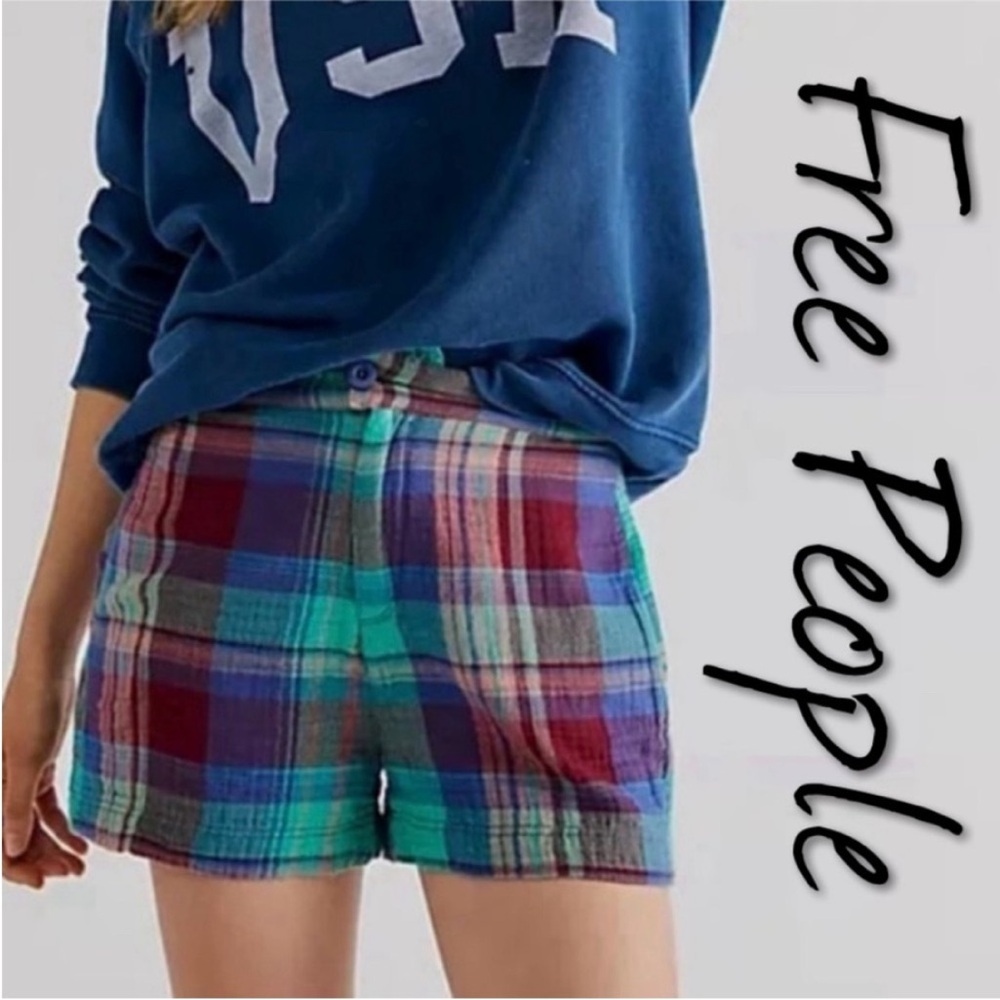 Free People Island Plaid Cotton Shorts EUC 14